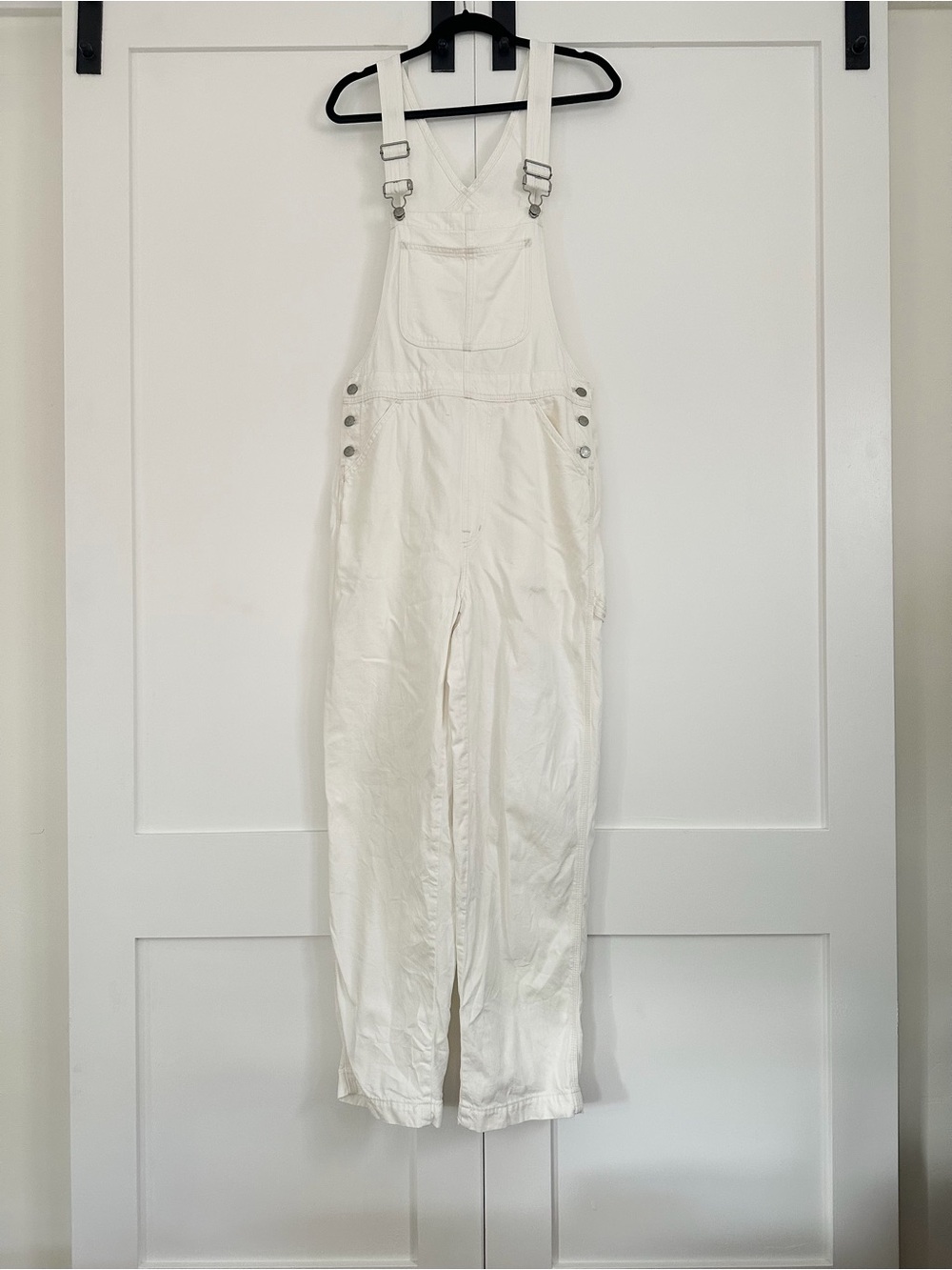 Madewell White Cotton Overalls with Bib Pocket